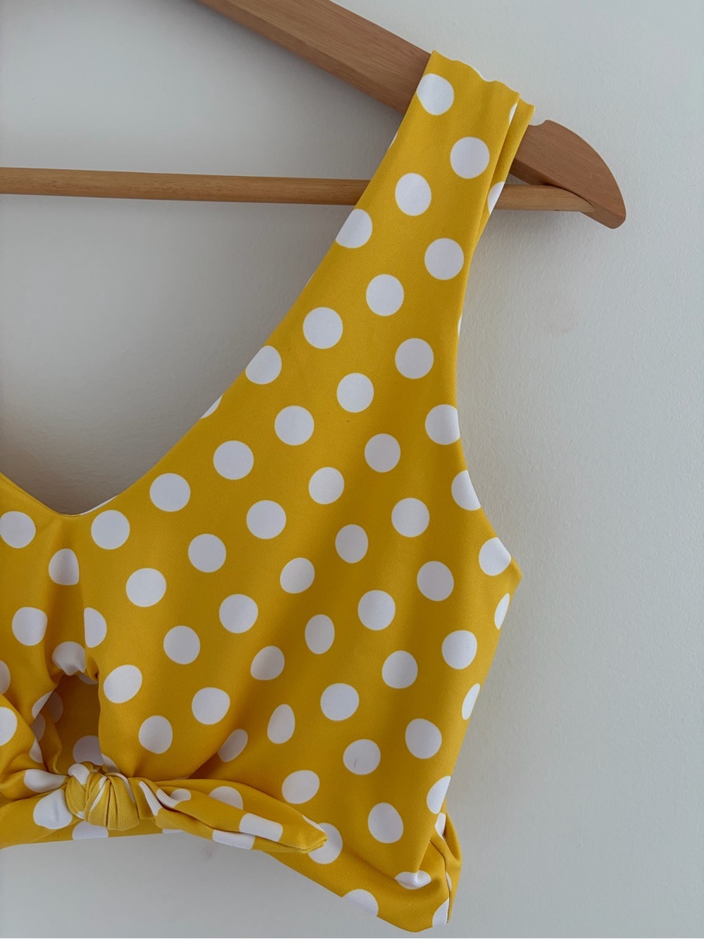 Polka Dot Tie-Front Bikini Top - Yellow, L - Picture 2 of 4
